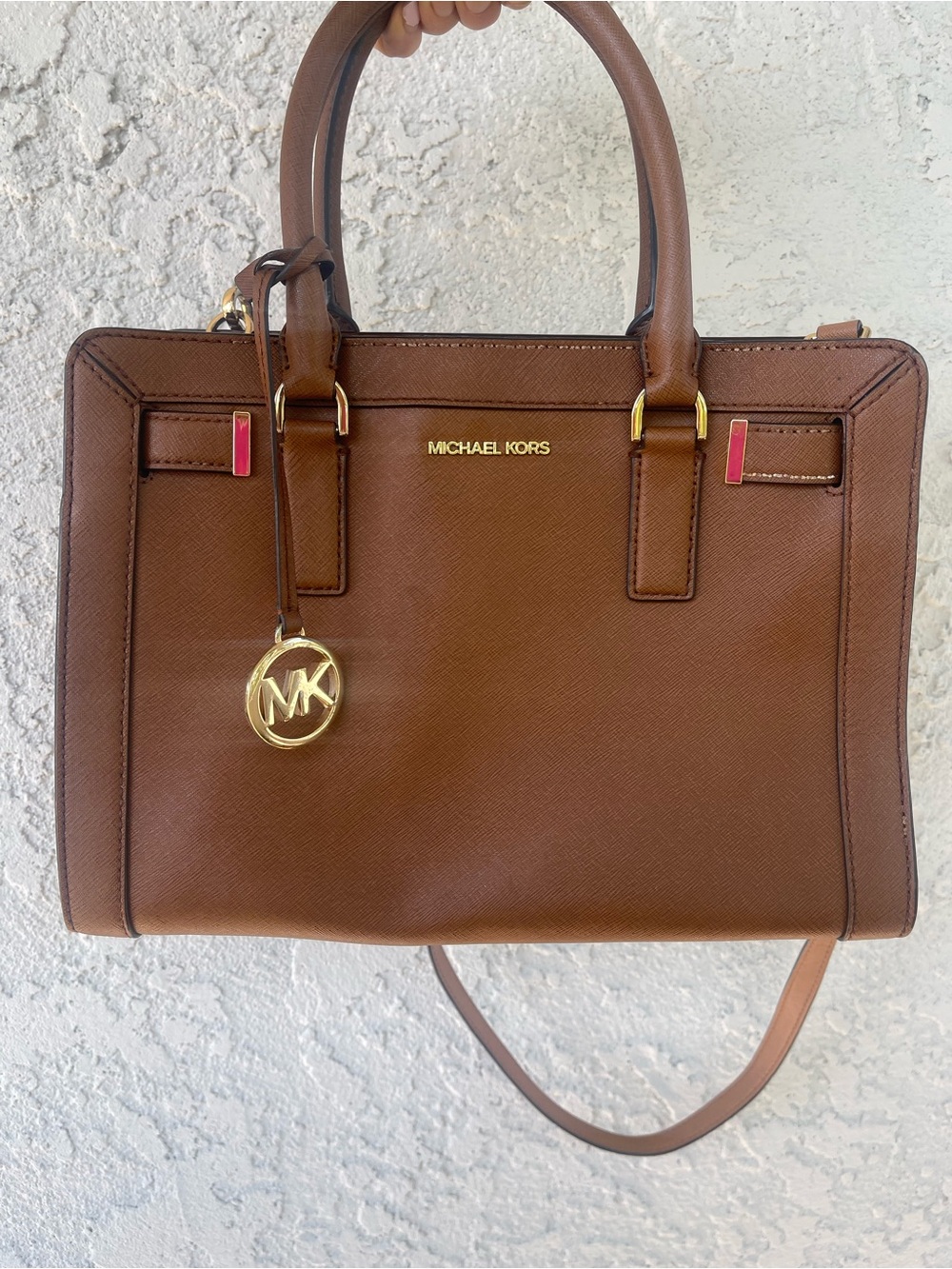 Michael Kors Brown Saffiano Leather Satchel with Gold Hardware